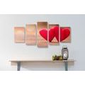5-PIECE CANVAS PRINT RED HEARTS ON A WOODEN TEXTURE - PICTURES LOVE - PICTURES
