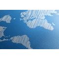 DECORATIVE PINBOARD HATCHED MAP OF THE WORLD ON A BLUE BACKGROUND - PICTURES ON CORK - PICTURES