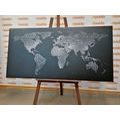 DECORATIVE PINBOARD NIGHT BLACK AND WHITE MAP OF THE WORLD - PICTURES ON CORK - PICTURES