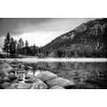 SELF ADHESIVE WALL MURAL BLACK AND WHITE LAKE SURROUNDED BY NATURE - SELF-ADHESIVE WALLPAPERS - WALLPAPERS