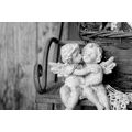 CANVAS PRINT STATUES OF ANGELS ON A BENCH IN BLACK AND WHITE - BLACK AND WHITE PICTURES - PICTURES