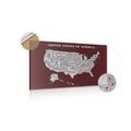 DECORATIVE PINBOARD EDUCATIONAL MAP OF THE USA WITH A BURGUNDY BACKGROUND - PICTURES ON CORK - PICTURES