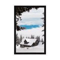 POSTER HOLZHAUS UND SCHNEEBEDECKTE KIEFERN - NATUR - POSTER