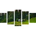 5-PIECE CANVAS PRINT FAIRY-TALE COTTAGES BY THE RIVER - PICTURES OF NATURE AND LANDSCAPE - PICTURES