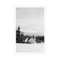 POSTER COTTAGE IN SNOWY NATURE IN BLACK AND WHITE - BLACK AND WHITE - POSTERS