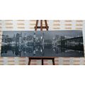CANVAS PRINT WATER REFLECTION OF MANHATTAN IN BLACK AND WHITE - BLACK AND WHITE PICTURES{% if product.category.pathNames[0] != product.category.name %} - PICTURES{% endif %}