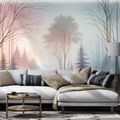 SAMOLEPÍCÍ TAPETA PASTELOVÁ MLHAVÁ KRAJINA - WALLPAPERS FOREST - WALLPAPERS
