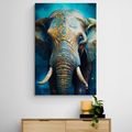 WANDBILD BLAU-GOLDENER ELEFANT - WANDBILDER MIT DEN HERRSCHERN DES TIERREICHS - BILDER