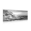 CANVAS PRINT SEA WAVES ON THE COAST IN BLACK AND WHITE - BLACK AND WHITE PICTURES - PICTURES