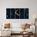 5-TEILIGES WANDBILD GOLDENER MOND ZWISCHEN STERNBILDERN - WANDBILDER MOND - BILDER