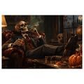 QUADRO SU TELA – SCHELETRO CON SIGARO E WHISKY - QUADRI HALLOWEEN E HORROR - STAMPE E QUADRI