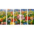 5-PIECE CANVAS PRINT OIL PAINTING OF MEADOW FLOWERS - PICTURES FLOWERS - PICTURES