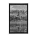 POSTER CHURCH BY LAKE BLED IN SLOVENIA IN BLACK AND WHITE - BLACK AND WHITE - POSTERS