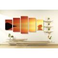 5-PIECE CANVAS PRINT ORANGE SAILBOAT - PICTURES OF NATURE AND LANDSCAPE - PICTURES