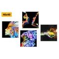 CANVAS PRINT SET COLORFUL ABSTRACTION ON A BLACK BACKGROUND - SET OF PICTURES - PICTURES