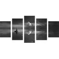 5-PIECE CANVAS PRINT BOAT AT SEA IN BLACK AND WHITE - BLACK AND WHITE PICTURES - PICTURES