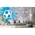 WALLPAPER BLUE SOCCER BALL ON A BRICK WALL - WALLPAPERS STREET ART - WALLPAPERS