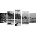 5-PIECE CANVAS PRINT BEACH ON THE ISLAND OF LA DIGUO IN BLACK AND WHITE - BLACK AND WHITE PICTURES - PICTURES