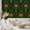 FOTÓTAPÉTA ARANY ART DECO LEGYEZŐK ZÖLD ALAPON - MINTÁS TAPÉTÁK - TAPÉTÁK