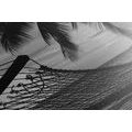 CANVAS PRINT HAMMOCK ON THE BEACH IN BLACK AND WHITE - BLACK AND WHITE PICTURES - PICTURES