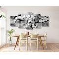 5-PIECE CANVAS PRINT CHERRY BLOSSOM IN BLACK AND WHITE - BLACK AND WHITE PICTURES - PICTURES
