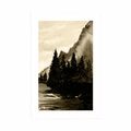 POSTER WITH MOUNT SKETCHED WINTER LANDSCAPE IN SEPIA DESIGN - BLACK AND WHITE - POSTERS