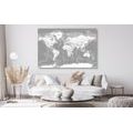 DECORATIVE PINBOARD STYLISH BLACK AND WHITE MAP OF THE WORLD - PICTURES ON CORK - PICTURES