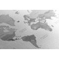 DECORATIVE PINBOARD BLACK AND WHITE MAP OF THE WORLD IN A VINTAGE LOOK - PICTURES ON CORK - PICTURES