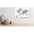 DECORATIVE PINBOARD MAP WITH ANIMALS IN BLACK AND WHITE - PICTURES ON CORK - PICTURES