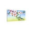 CANVAS PRINT TITMOUSES AND BLOOMING FLOWERS - VINTAGE AND RETRO PICTURES - PICTURES