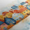 WANDBILD HERBSTLICHES DORF MIT HÄUSERN - BUNTE HÄUSER - BILDER