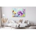 CANVAS PRINT PAINTED PURPLE AND YELLOW FLOWERS - PICTURES FLOWERS - PICTURES