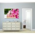 CANVAS PRINT PEONIES WITH THE INSCRIPTION LOVE - PICTURES WITH INSCRIPTIONS AND QUOTES - PICTURES