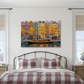 OBRAZ PODZIMNÍ KANÁLY AMSTERDAMU - BAREVNÉ DOMY - OBRAZY