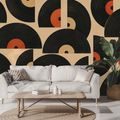 TAPETE RETRO-VINYLPLATTEN AUF BEIGEM HINTERGRUND - MUSIK FOTOTAPETEN - TAPETEN
