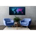 CANVAS PRINT WORLD MAP WITH A BEAUTIFUL NEON DETAIL - PICTURES OF MAPS - PICTURES