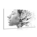 CANVAS PRINT WOMAN WITH PAINTED FLOWERS IN BLACK AND WHITE - BLACK AND WHITE PICTURES{% if product.category.pathNames[0] != product.category.name %} - PICTURES{% endif %}