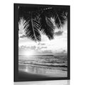 AFFICHE LEVER DE SOLEIL SUR UNE PLAGE DES CARAÏBES EN NOIR ET BLANC - NOIR ET BLANC - AFFICHES