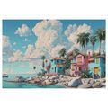 OBRAZ KARIBSKÁ IDYLA S PALMAMI - BAREVNÉ DOMY - OBRAZY