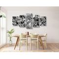 5-PIECE CANVAS PRINT FLOWERS IN BLACK AND WHITE - BLACK AND WHITE PICTURES - PICTURES