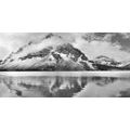 CANVAS PRINT LAKE NEAR A MAGNIFICENT MOUNTAIN IN BLACK AND WHITE - BLACK AND WHITE PICTURES - PICTURES