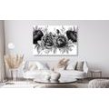 CANVAS PRINT CHARMING COMBINATION OF FLOWERS AND LEAVES IN BLACK AND WHITE - BLACK AND WHITE PICTURES - PICTURES