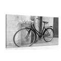 CANVAS PRINT RUSTIC BICYCLE IN BLACK AND WHITE - BLACK AND WHITE PICTURES - PICTURES
