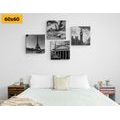 CANVAS PRINT SET HISTORICAL MONUMENTS IN BLACK AND WHITE - SET OF PICTURES - PICTURES