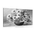 CANVAS PRINT OIL PAINTING OF SUMMER FLOWERS IN BLACK AND WHITE - BLACK AND WHITE PICTURES - PICTURES