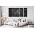 5-PIECE CANVAS PRINT BLACK AND WHITE WORLD MAP - PICTURES OF MAPS - PICTURES