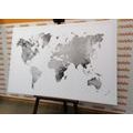 CANVAS PRINT WORLD MAP IN BLACK AND WHITE WATERCOLOR DESIGN - PICTURES OF MAPS - PICTURES