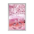 POSTER HERON UNDER A MAGIC TREE IN PINK DESIGN - ANIMALS - POSTERS