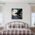 QUADRO SU TELA – CORVO NERO SOTTO LA LUNA PIENA - QUADRI HALLOWEEN E HORROR - STAMPE E QUADRI