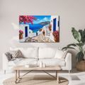 TABLEAU SUR TOILE – RUELLE EN BORD DE MER AUX FLEURS ROSES - TABLEAUX DE LA MER ET DE LA PLAGE - TABLEAUX
